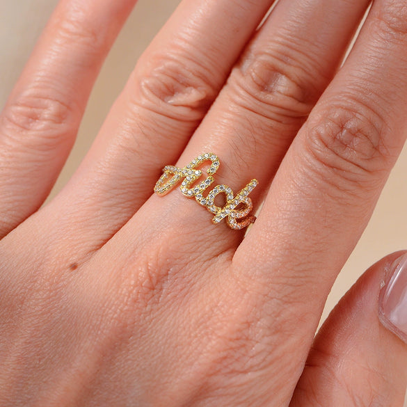 Wholesale S925 Sterling Silver English Letter Micropaved Zircon Ring For Women