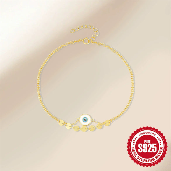 Wholesale S925 Sterling Silver Eyes Drop Oil Simple Personality Unisex Anklet For Summer Beach