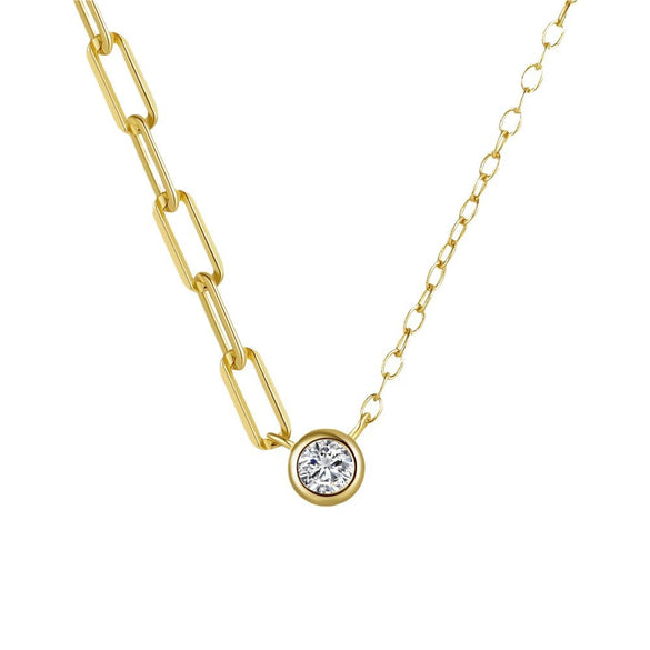 Wholesale S925 Sterling Silver Fashion Asymmetric Single Zircon Women's Collarbone Necklace With Geometric Design And Electroplating