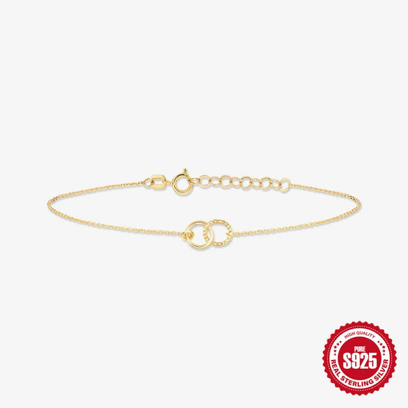 Wholesale S925 Sterling Silver Fashion Joker Double Ring Bracelet With Geometric Design And Electroplating For Women