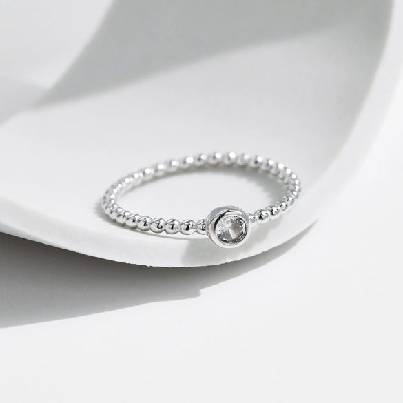 Wholesale S925 Sterling Silver Fashion Luxury Niche Glossy Round Bead Geometric Flash Diamond Ring For Girls