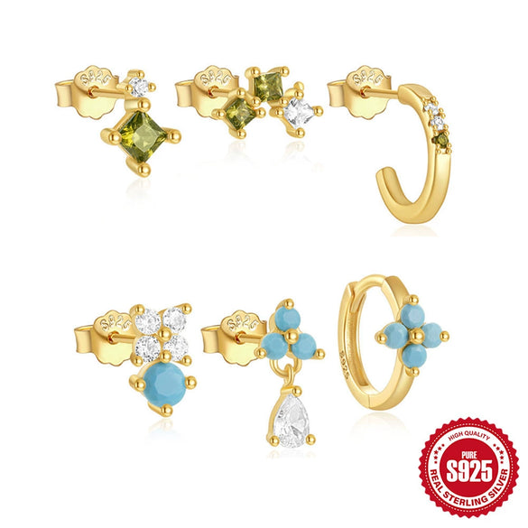 Wholesale S925 Sterling Silver Fashion Petal Water Drop C Shaped Geometric Earrings With Electroplating