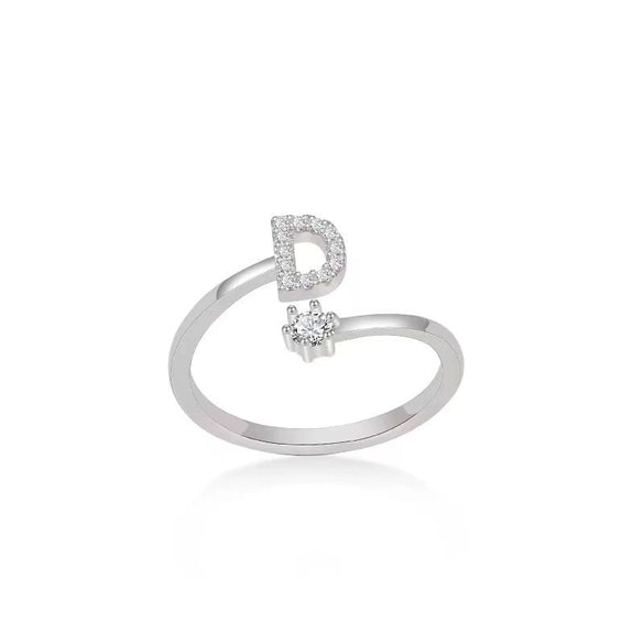 Wholesale S925 Sterling Silver Fashion Simple Daily Joker Open Adjustable Ring With Letter Pattern And Electroplating