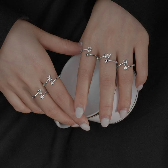 Wholesale S925 Sterling Silver Fashion Simple Daily Joker Open Adjustable Ring With Letter Pattern And Electroplating