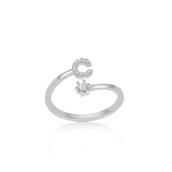 Wholesale S925 Sterling Silver Fashion Simple Daily Joker Open Adjustable Ring With Letter Pattern And Electroplating