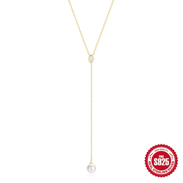 Wholesale S925 Sterling Silver Fashion Simple Elegant Yshaped Geometric Zirconia Necklace For Women