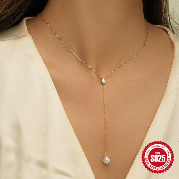 Wholesale S925 Sterling Silver Fashion Simple Elegant Yshaped Geometric Zirconia Necklace For Women