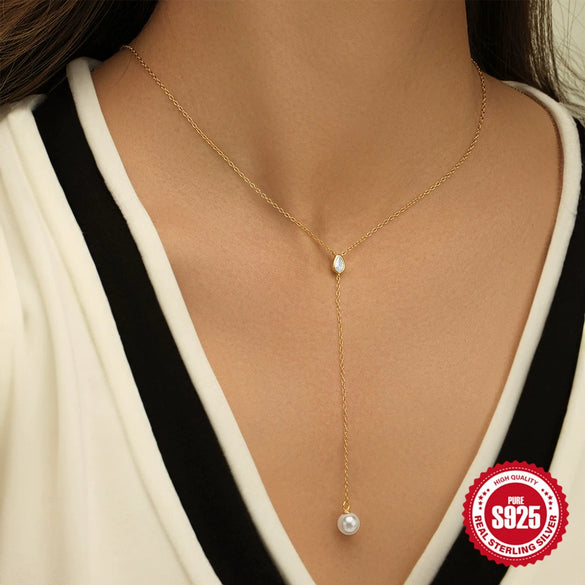 Wholesale S925 Sterling Silver Fashion Simple Elegant Yshaped Geometric Zirconia Necklace For Women