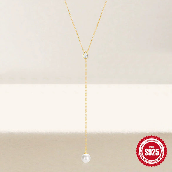 Wholesale S925 Sterling Silver Fashion Simple Elegant Yshaped Geometric Zirconia Necklace For Women