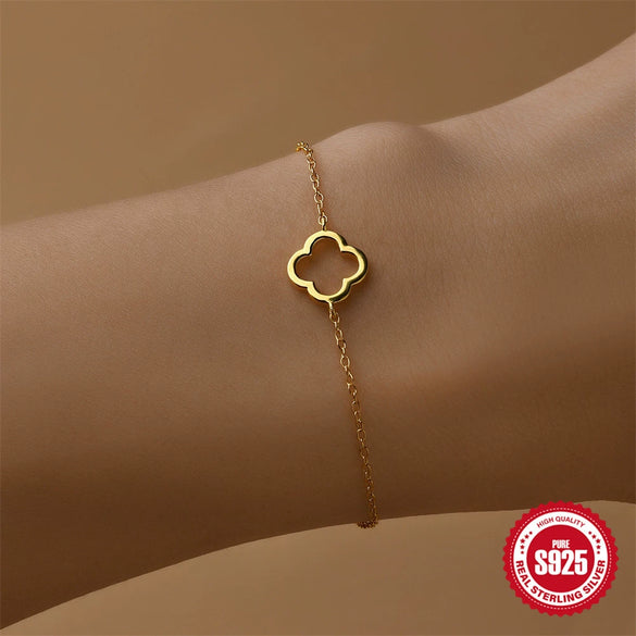 Wholesale S925 Sterling Silver Fashion Simple Hollow Four Leaf Clover Jewelry For Women With Electroplating