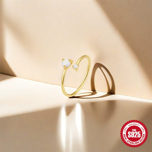 Wholesale S925 Sterling Silver Fashion Simple Opal Double Diamond Pearl Pink Gem Geometric Engagement Wedding Ring For Women