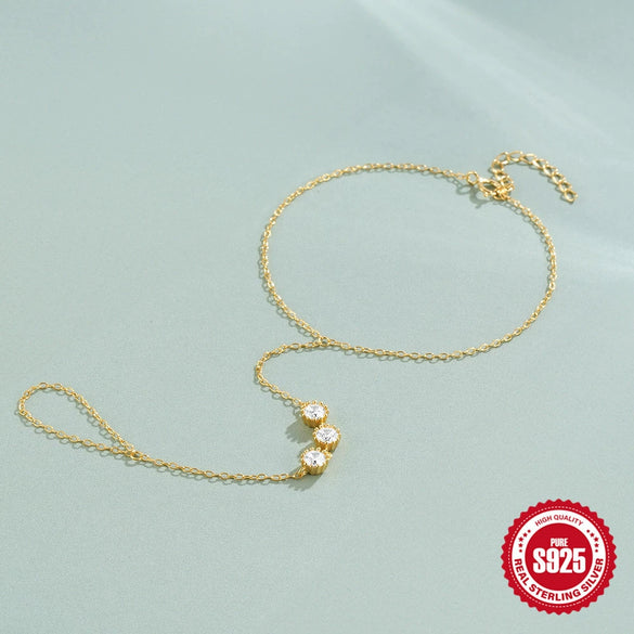 Wholesale S925 Sterling Silver Fashion Simple Temperament Geometric Women's Bracelet With Ring Chain And Zirconia