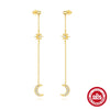 Wholesale S925 Sterling Silver Fashion Star Moon Chain Earrings With Geometric Pattern And Electroplating For Women