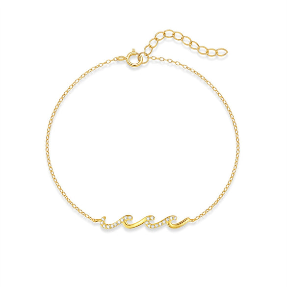 Wholesale S925 Sterling Silver Fashion Summer Wave Pendant Bracelet With Geometric Design And Real Gold Plating Electroplating For Women