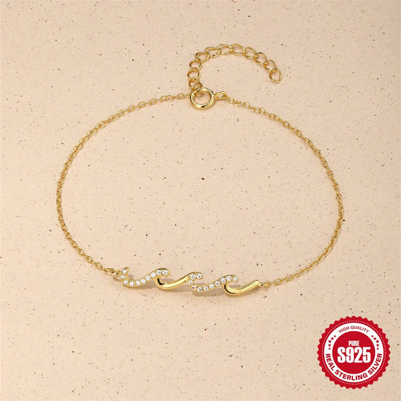 Wholesale S925 Sterling Silver Fashion Summer Wave Pendant Bracelet With Geometric Design And Real Gold Plating Electroplating For Women