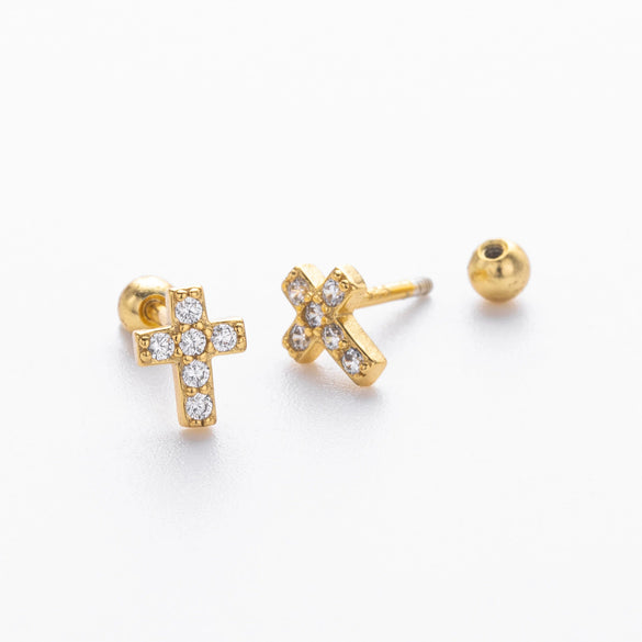 Wholesale S925 Sterling Silver Fashionable Zirconium Cross Electroplated Earrings For Women With Letter Number Text Pattern