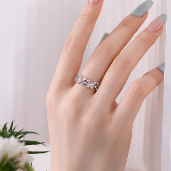 Wholesale S925 Sterling Silver Female Ring With Butterfly Microinlaid Zircon Animal And Insect Patterns Electroplated