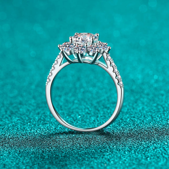 Wholesale S925 Sterling Silver Female Sunflower Ring With 1 Karat Moissanite Electroplated For Women Cartoon Style