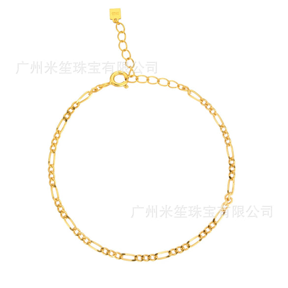 Wholesale S925 Sterling Silver Figaro Chain Necklace And Bracelet Set With Geometric Style And Electroplating For Ladies Fashion Jewelry