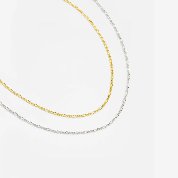 Wholesale S925 Sterling Silver Figaro Chain Necklace And Bracelet Set With Geometric Style And Electroplating For Ladies Fashion Jewelry
