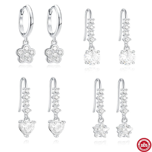 Wholesale S925 Sterling Silver Five Petal Flower Love Star Geometric Earrings For Women