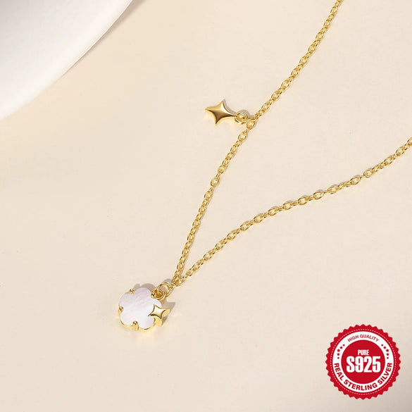 Wholesale S925 Sterling Silver Five Petal White Shell Star Claw Inlaid Necklace With Geometric Pattern And Electroplating For Women