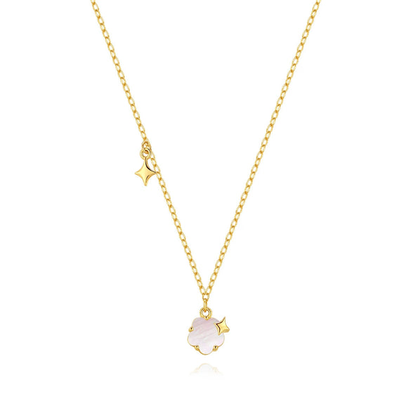 Wholesale S925 Sterling Silver Five Petal White Shell Star Claw Inlaid Necklace With Geometric Pattern And Electroplating For Women