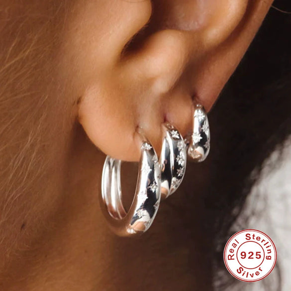 Wholesale S925 Sterling Silver Fivepointed Star Geometric Style Electroplated Earrings For Women