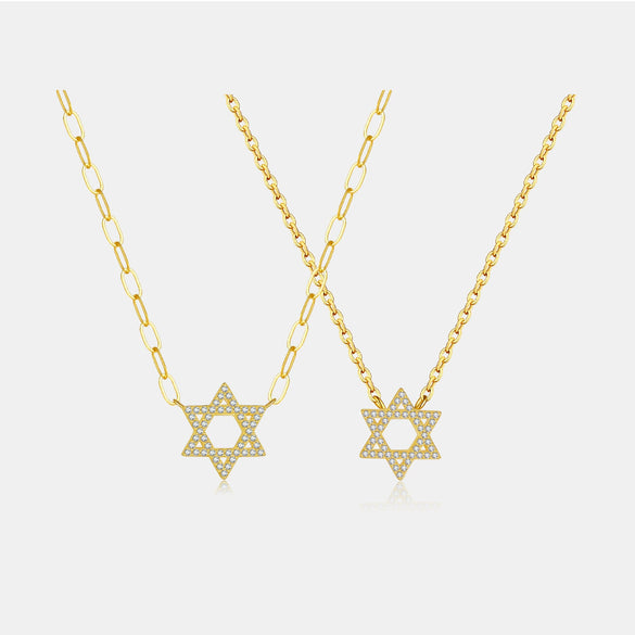 Wholesale S925 Sterling Silver Fivepointed Star Hollow Geometric Cross Chain Necklace With Diamond Treatment For Women And Men