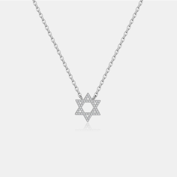 Wholesale S925 Sterling Silver Fivepointed Star Hollow Geometric Cross Chain Necklace With Diamond Treatment For Women And Men