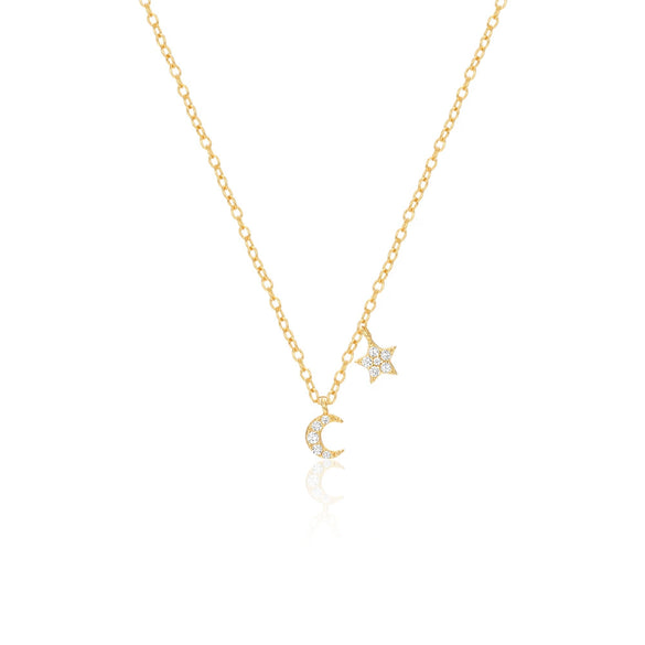 Wholesale S925 Sterling Silver Fivepointed Star Moon Double Element Geometric Collarbone Necklace With Electroplating For Women