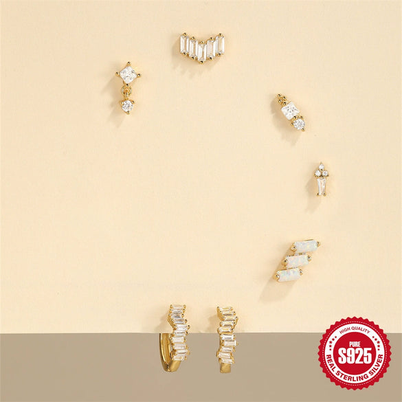 Wholesale S925 Sterling Silver Flat Bottom Thread Puncture Earrings With Square Opal Stitching Geometric Design For Women