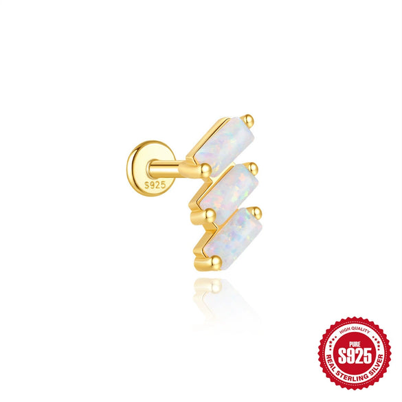 Wholesale S925 Sterling Silver Flat Bottom Thread Puncture Earrings With Square Opal Stitching Geometric Design For Women