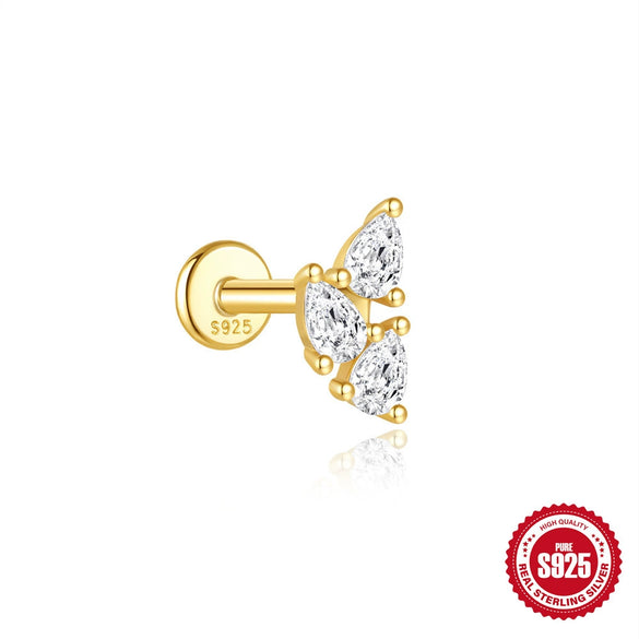 Wholesale S925 Sterling Silver Flat Bottom Thread Puncture Earrings With Square Opal Stitching Geometric Design For Women