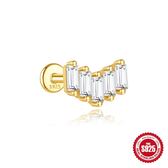 Wholesale S925 Sterling Silver Flat Bottom Thread Puncture Earrings With Square Opal Stitching Geometric Design For Women