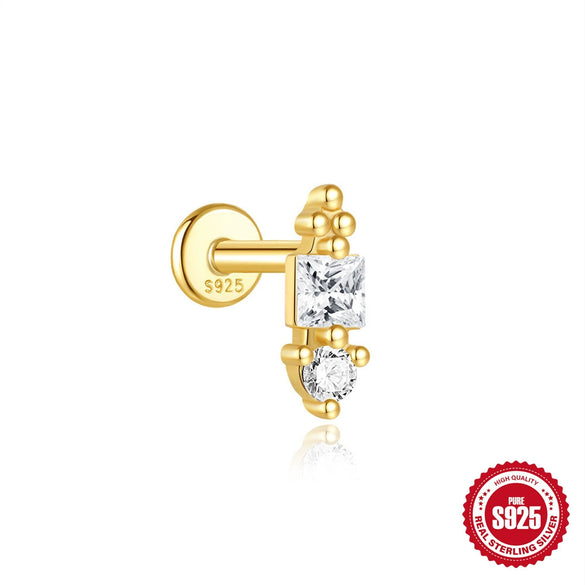 Wholesale S925 Sterling Silver Flat Bottom Thread Puncture Earrings With Square Opal Stitching Geometric Design For Women