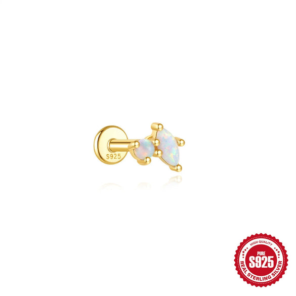 Wholesale S925 Sterling Silver Flat Bottom Thread Puncture Earrings With Square Opal Stitching Geometric Design For Women