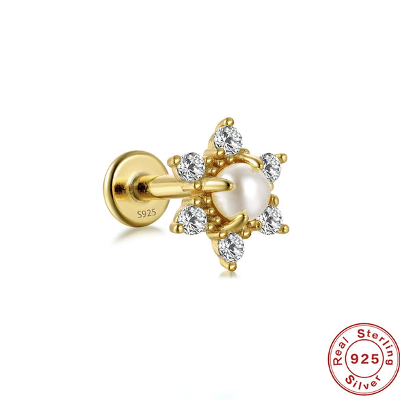 Wholesale S925 Sterling Silver Flat Head Internal Thread New Puncture Cartilage Ear Nail Ear Bone Nail With Butterfly Pearl And Geometric Design Electroplated Women's Earrings