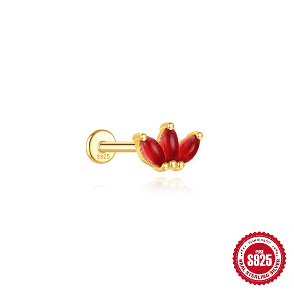 Wholesale S925 Sterling Silver Flat Head Stud Earrings With Flower Pattern And Electroplating For Women