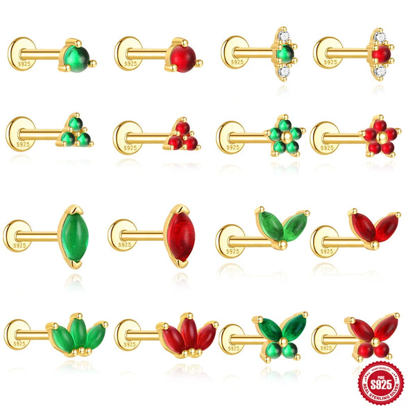 Wholesale S925 Sterling Silver Flat Head Stud Earrings With Flower Pattern And Electroplating For Women