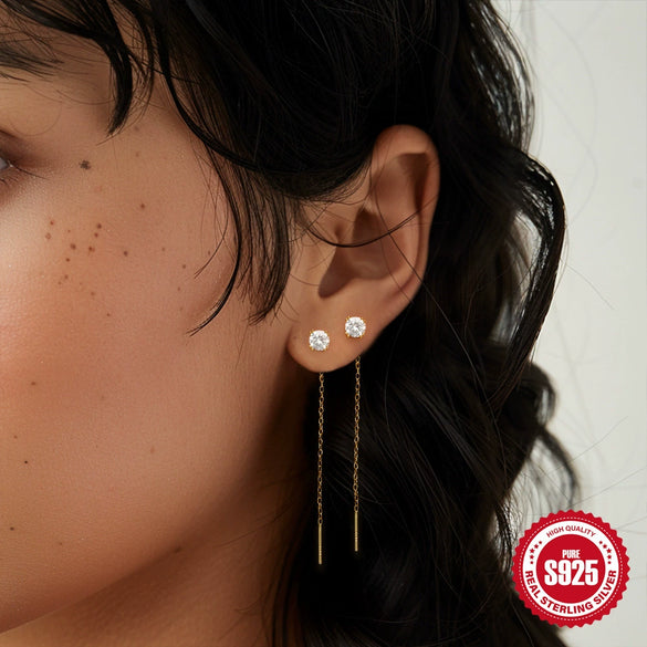 Wholesale S925 Sterling Silver Flat Snake Chain Tassel Long Earrings For Women With Geometric Design