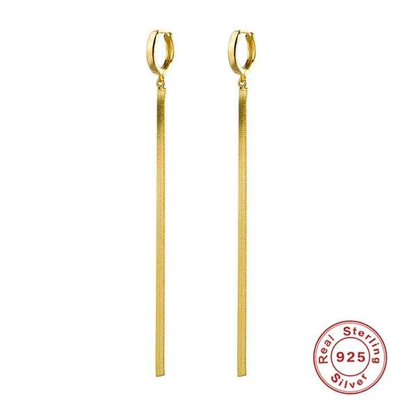 Wholesale S925 Sterling Silver Flat Snake Chain Tassel Long Earrings For Women With Geometric Design