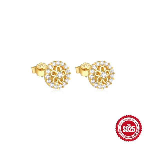 Wholesale S925 Sterling Silver Flower Earrings With Diamond Encrustment Electroplated For Women Geometric Style Simple Elegant All Match