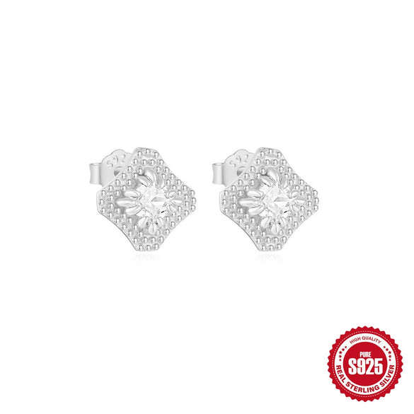 Wholesale S925 Sterling Silver Flower Earrings With Diamond Encrustment Electroplated For Women Geometric Style Simple Elegant All Match