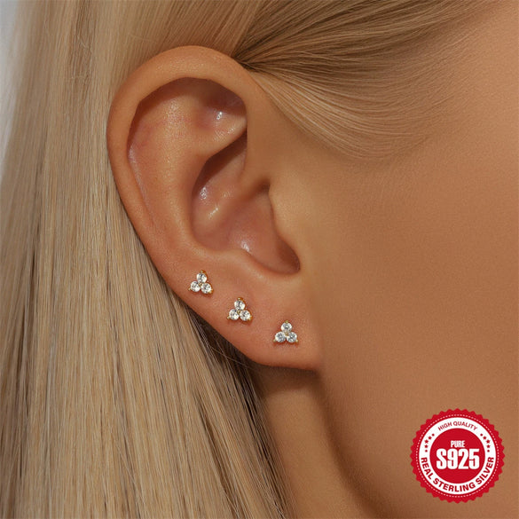 Wholesale S925 Sterling Silver Flower Flat Bottom Perforated Earrings With Electroplating For Women