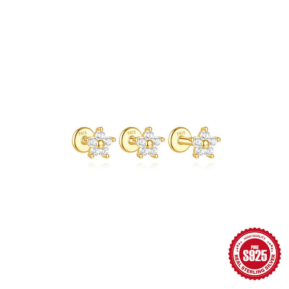 Wholesale S925 Sterling Silver Flower Flat Bottom Perforated Earrings With Electroplating For Women