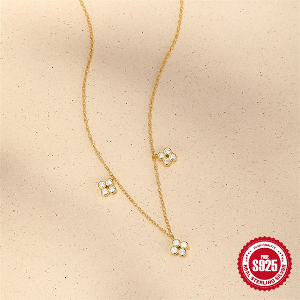 Wholesale S925 Sterling Silver Flower Four Leaf Clover Geometric Patterned Bag Pendant Necklace With Zircon Electroplated O Word Chain For Women