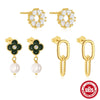 Wholesale S925 Sterling Silver Flower Geometric Earrings With Diamond Pearl Electroplating For Women