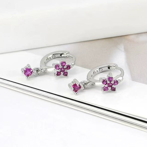 Wholesale S925 Sterling Silver Flower Plum Blossom Inlaid Zircon Pendant Earring With Ear Buckle Fashion Brilliant Sweet Minimalist Earrings