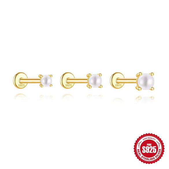 Wholesale S925 Sterling Silver Flower Shaped Pearl Thread Piercing Ear Bone Nail Earrings With Electroplating For Women